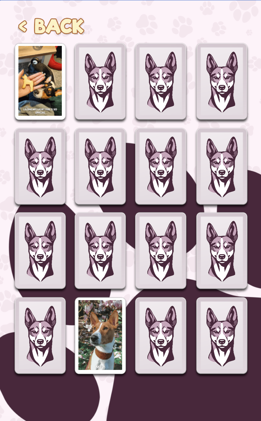 Basenji Match gameplay - the memory grid on a phone